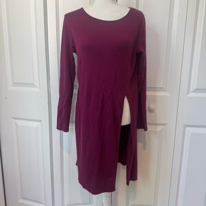 100% Organic Cotton Indigenous Dark Purple Slit Long Sleeve Dress Fair Trade